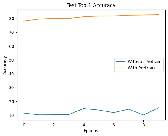 Random frozen encoder와 SimCLR pretrained frozen encoder의 linear evaluation accuracy 비교